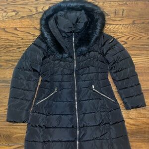 Laundry By Shelli Segal Black Puffer Jacket with Faux Fur